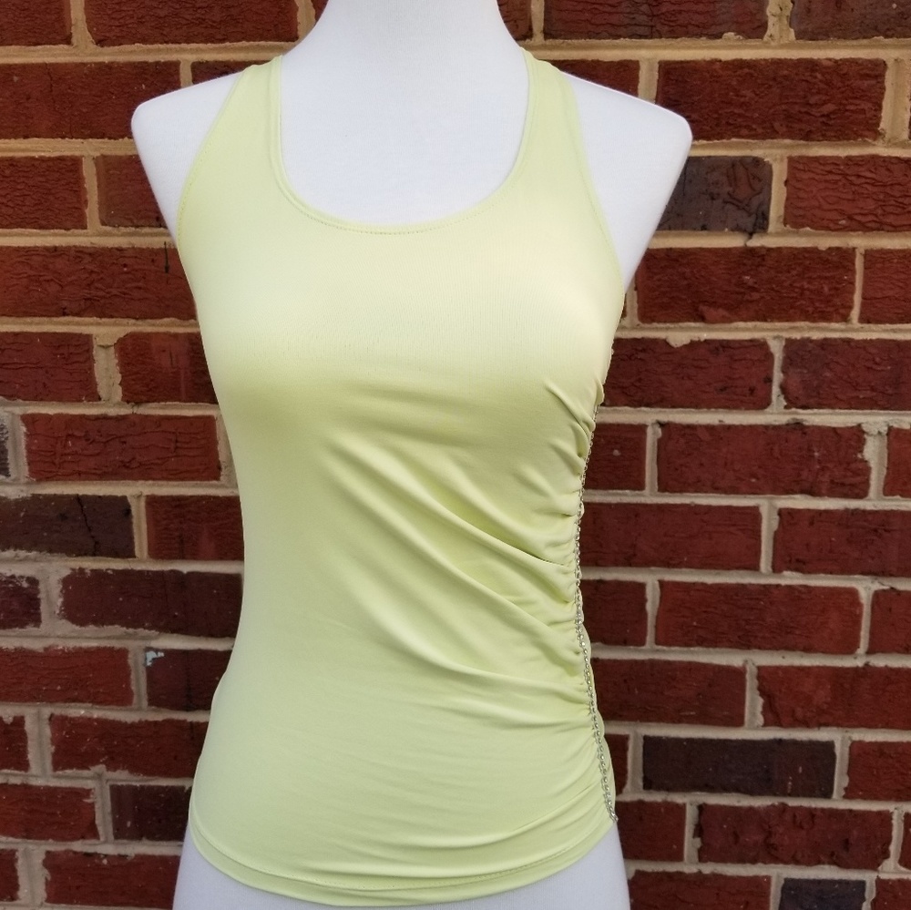 ⚡5 for $25/ Neon Green Ruched Tankini Rhinestones